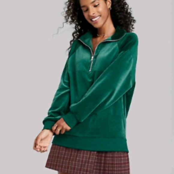 Wild Fable Pullover Cotton 1/4 Zip Velour Sweater - Size XL in Purple/Magenta - Picture 11 of 11